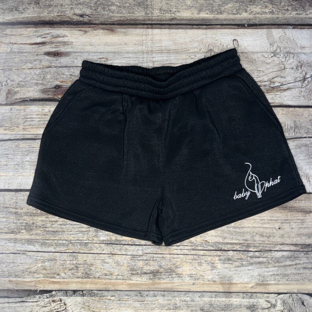 Baby Phat Women's Black Fleece Sweat Shorts Medium Elastic Waist Pockets